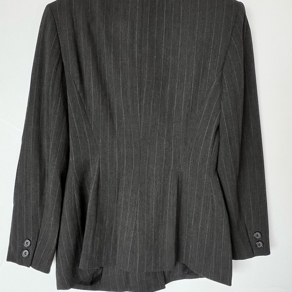 Donna Karan Wool Blend Double Breasted Tailored Stripe Blazer - Picture 2 of 10